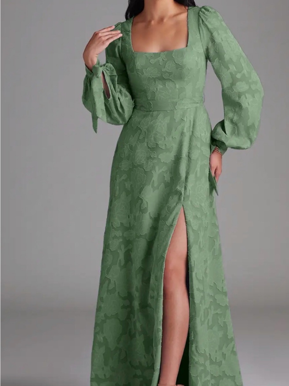 Azazie Leonia
Eucalyptus A-Line Long Sleeve Floral Burnout Dress